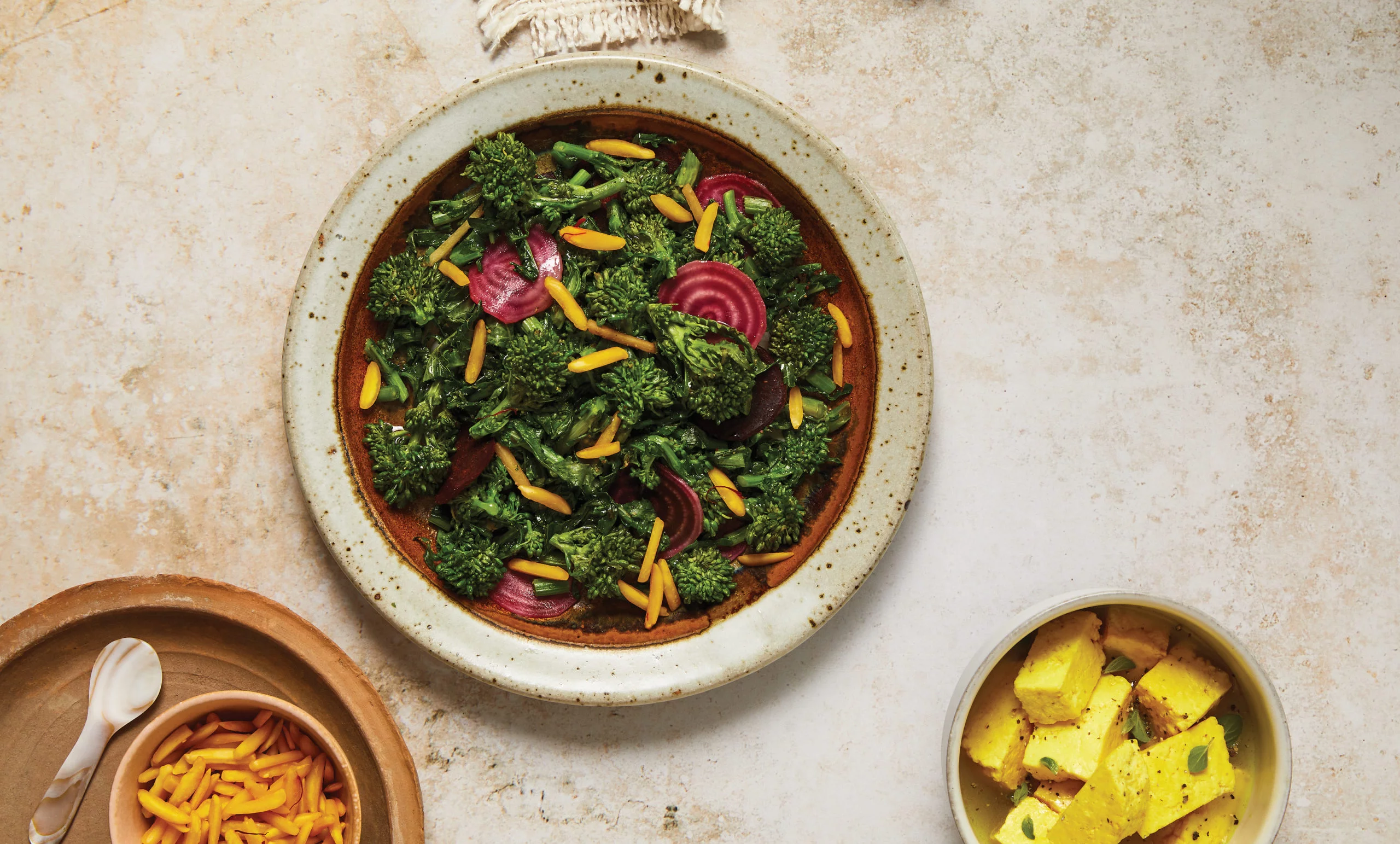 Sauteed Broccoli Rabe and Beets with Saffron Almonds